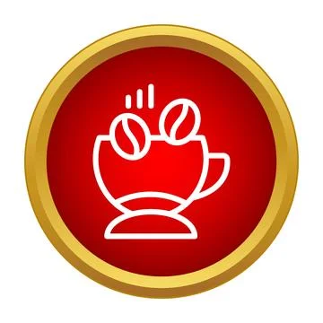Coffee cup hot beverage beans icon red badge Stock Illustration
