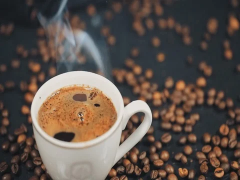 Coffee. Cup of Hot Coffee Espresso. Coffee or Tea. Slow motion 動画素材 73668467