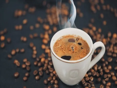 Coffee. Cup of Hot Coffee Espresso. Coffee or Tea. Slow motion 動画素材 73668782