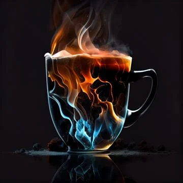 A coffee cup with ice and fire on black background. 스톡 일러스트