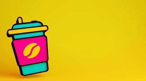 Coffee cup icon. 3d render illustration with copy space. Stock Illustration