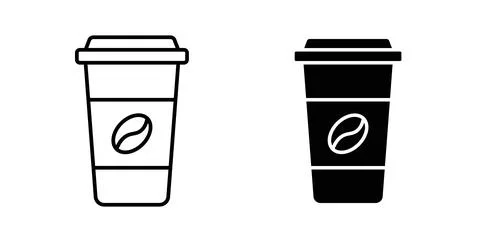 Coffee cup icon collection in black, Line icons, flat symbols Stock Illustration