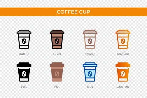 Coffee cup icon in different style. coffee cup vector icons designed in out.. Stock Illustration