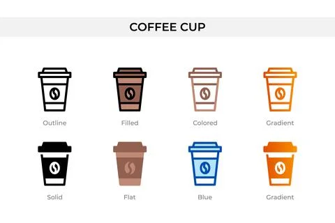 Coffee cup icon in different style. coffee cup vector icons designed in out.. Stock Illustration