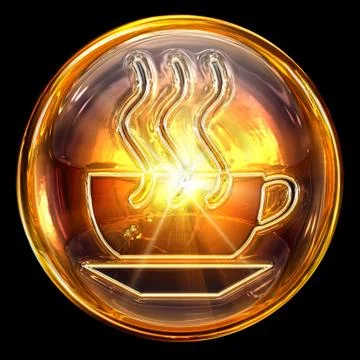 Coffee cup icon fire, isolated on black background Illustrazione stock