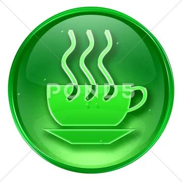 Coffee cup icon green, isolated on white background. Stock Illustration
