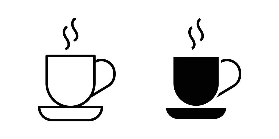 Coffee cup icon linear versions pack on white background Stock Illustration