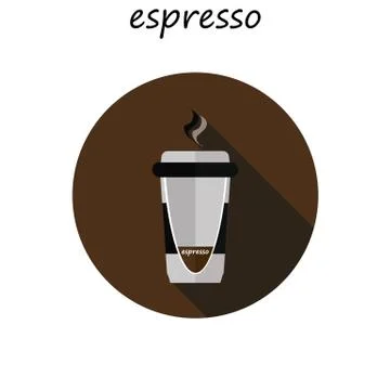 Coffee cup icon with long shadow. Flat design style. Coffee paper cup silhouette Stock Illustration