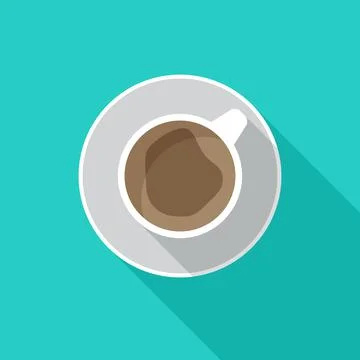 Coffee cup icon with long shadow. Flat design style. Illustrazione stock