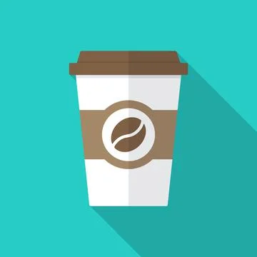 Coffee cup icon with long shadow. Flat design style. Stock Illustration