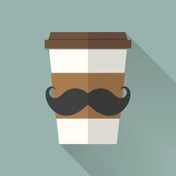 Coffee cup icon with mustache ,flat icon Stock Illustration