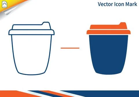 Coffee cup icon vector mark, outline and solid fill. Illustrazione stock