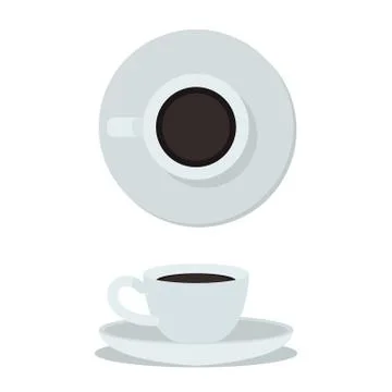 Coffee cup isolated on white background. Top view and side view white coffee cup Stock Illustration