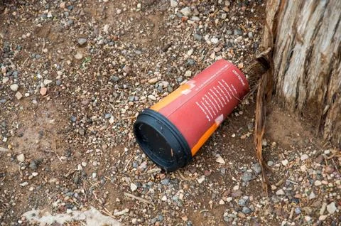 Coffee cup of Java City trashed in Grand Canyon Stock-Fotos