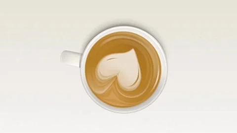 Coffee cup with Latte art, close top video. Cup of coffee with latte art. Vídeo Stock 334650537