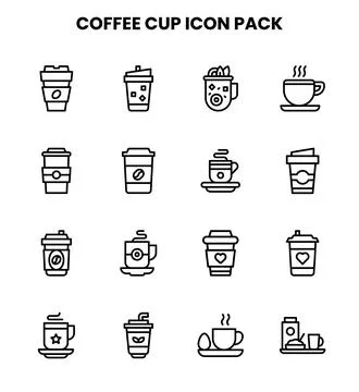 Coffee Cup Line Bundle Icons Pack Stock Illustration