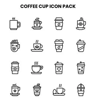 Coffee Cup Line Vector Icons Pack Stock Illustration