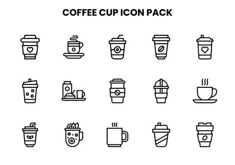 Coffee Cup Line Vector Icons Pack Stock Illustration