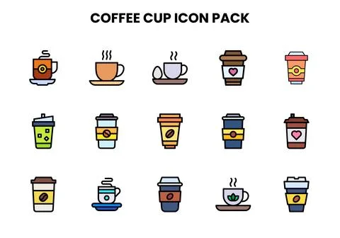 Coffee Cup Lineal Color Vector Icons Pack Stock Illustration