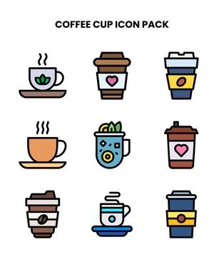Coffee Cup Lineal Color Vector Icons Pack Stock Illustration