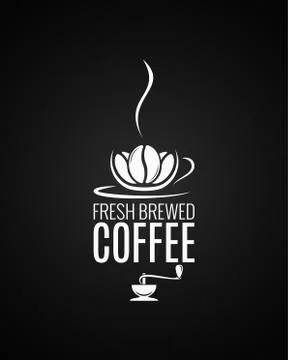 Coffee cup logo. Coffee beans with grinder on black background. Stock Illustration