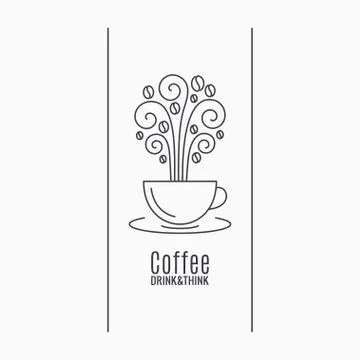 Coffee cup logo. Coffee linear concept on white Illustrazione stock