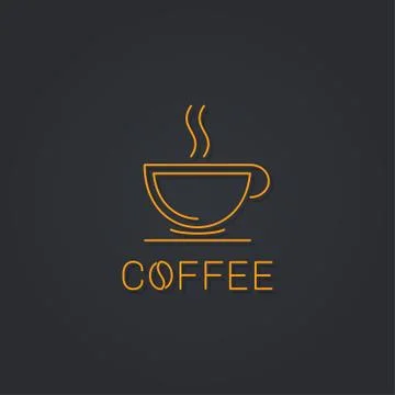 Coffee cup logo. Linear coffee icon on black Stock Illustration