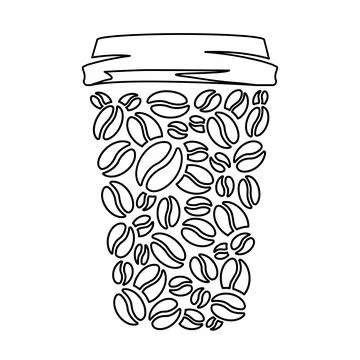 Coffee cup made from beans abstract outline illustration. Cafe creative log.. イラスト素材