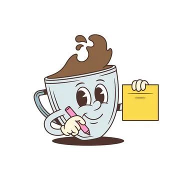 Coffee Cup Mascot Writing On A Note Cartoon Character Vector Illustration 库存插图