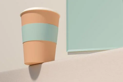 Coffee cup on a minimalist surface. 3d rendering Illustrazione stock