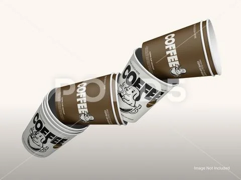 Coffee Cup Mockup - Grouped Stack Display PSD Template