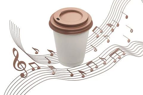 Coffee cup mockup with musical notes isolated on white Stock Illustration