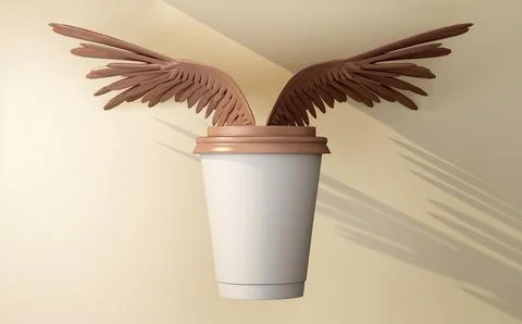 Coffee cup mockup with wings Stock Illustration