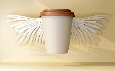 Coffee cup mockup with wings Stock Illustration