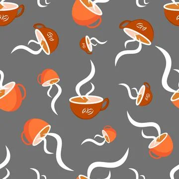 Coffee cup mug seamless pattern vector background illustration orange flat ca イラスト素材