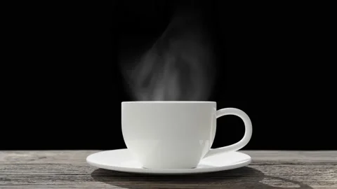 Coffee cup or tea cup on saucer with natural steam smoke ,slow motion Vídeo Stock 232112421
