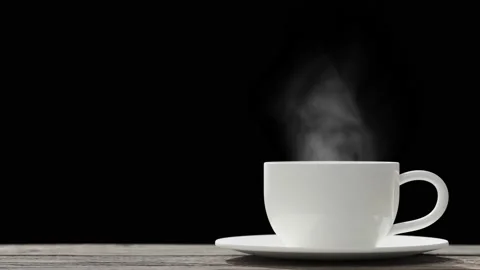 Coffee cup or tea cup on saucer with natural steam smoke ,slow motion Vídeo Stock 232112424