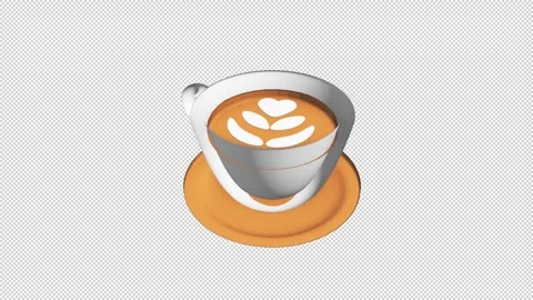Coffee cup with orange liquid and heart design Loop Alpha Stock Footage 308223339