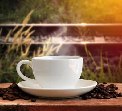 Coffee cup with outdoor background Stock Photos