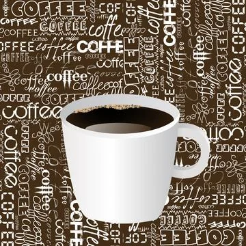 Coffee cup over a typography from words background Stock Illustration