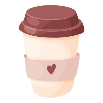 Coffee cup paper container take away with cute heart in cartoon style isolated Stock Illustration