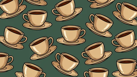 Coffee Cup Pattern Animated Background for International Coffee Day and Cafe Stock Footage 344718231
