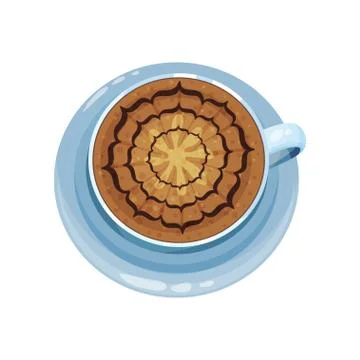 Coffee cup with pattern design on top, drawings on coffee crema vector Stock Illustration