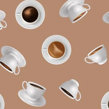 Coffee cup pattern. Tea mug seamless background for vintage cute coffee break Stock Illustration