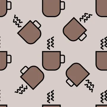 Coffee cup pattern vector black seamless monochrome for fabric drawing drink Stock Illustration