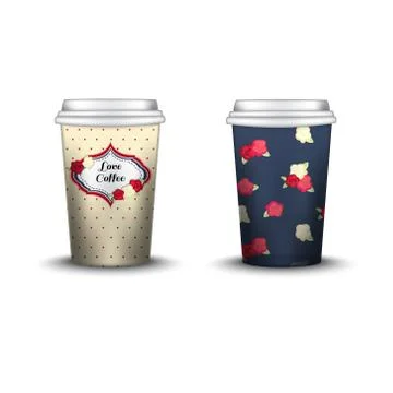 Coffee Cup With Patterns Template. Vector Illustration. Takeaway coffee cup set Stock Illustration