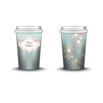 Coffee Cup With Patterns Template. Vector Illustration. Takeaway coffee cup set Stock Illustration