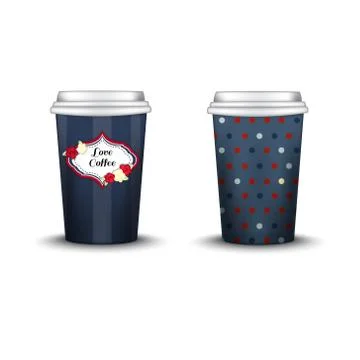 Coffee Cup With Patterns Template. Vector Illustration. Takeaway   set, Mockup Stock Illustration