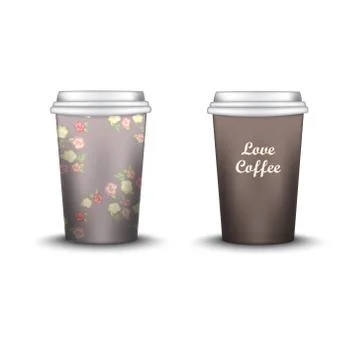 Coffee Cup With Patterns Template. Vector Illustration. Takeaway   set, Mockup Illustrazione stock