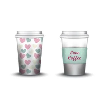 Coffee Cup With Patterns Template. Vector Illustration. Takeaway set, Mockup Stock Illustration